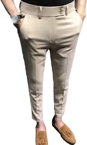 Men's Chino Flat-Front Slim-Fit Pant Stretch Business Suit Pants Comfy Casual Straight Pants (31,Khaki)