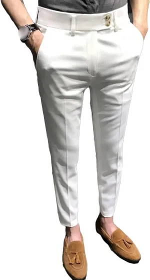 Men's Chino Flat-Front Slim-Fit Pant Stretch Business Suit Pants Comfy Casual Straight Pants (31,White)
