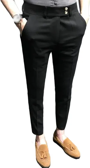 Men's Chino Flat-Front Slim-Fit Pant Stretch Business Suit Pants Comfy Casual Straight Pants (32,Black)