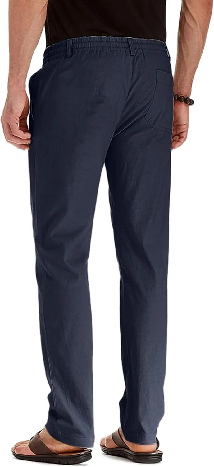 Men's Chino Pants Slim Fit Drawstring Elastic Waist Flat Front Stretch Straight Leg Pants Business Golf Casual Suit Pants
