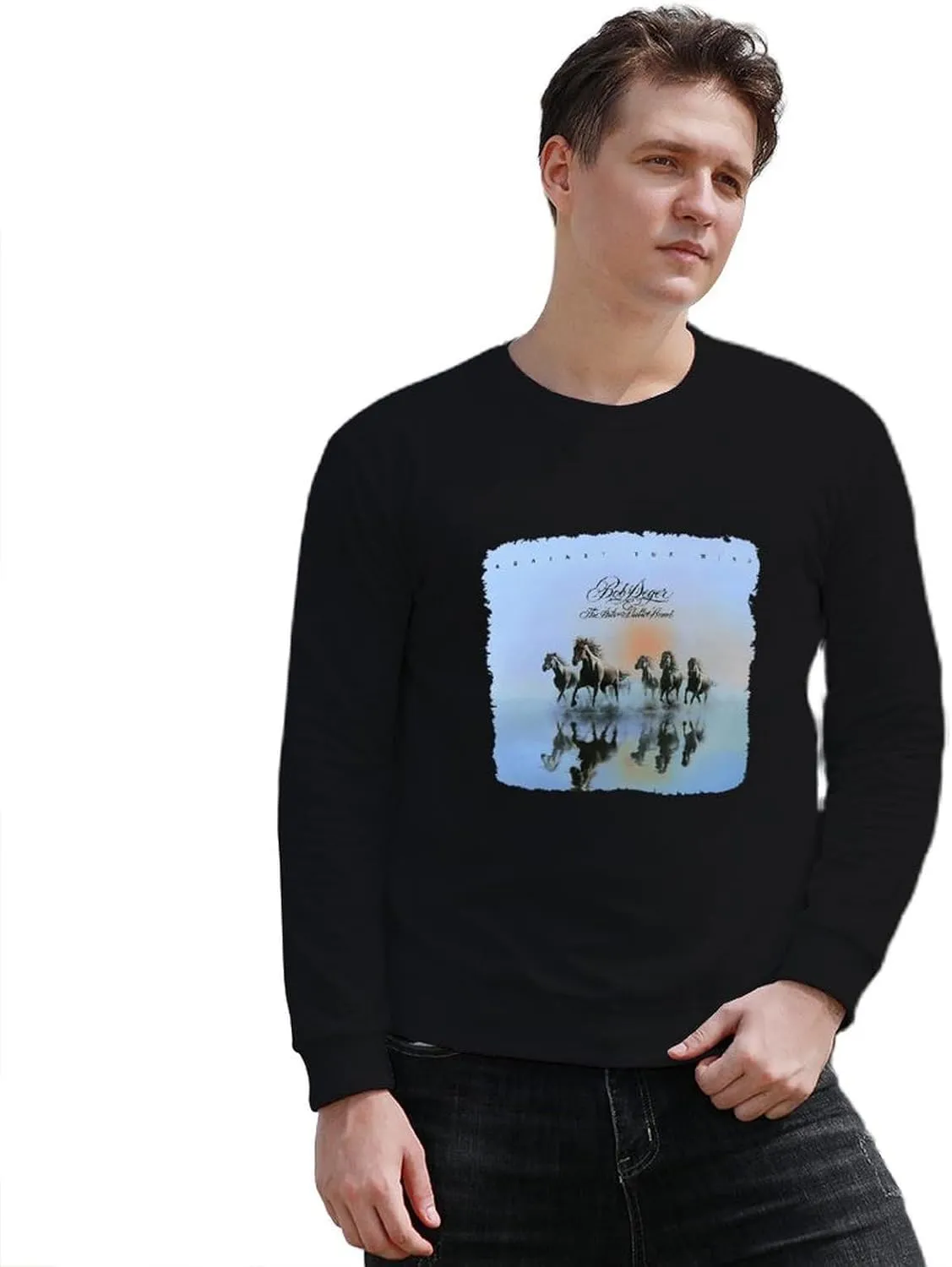 Men's Crew Neck Long Sleeve Shirt - Slim-Fit Graphic Tee Shirts for Golf