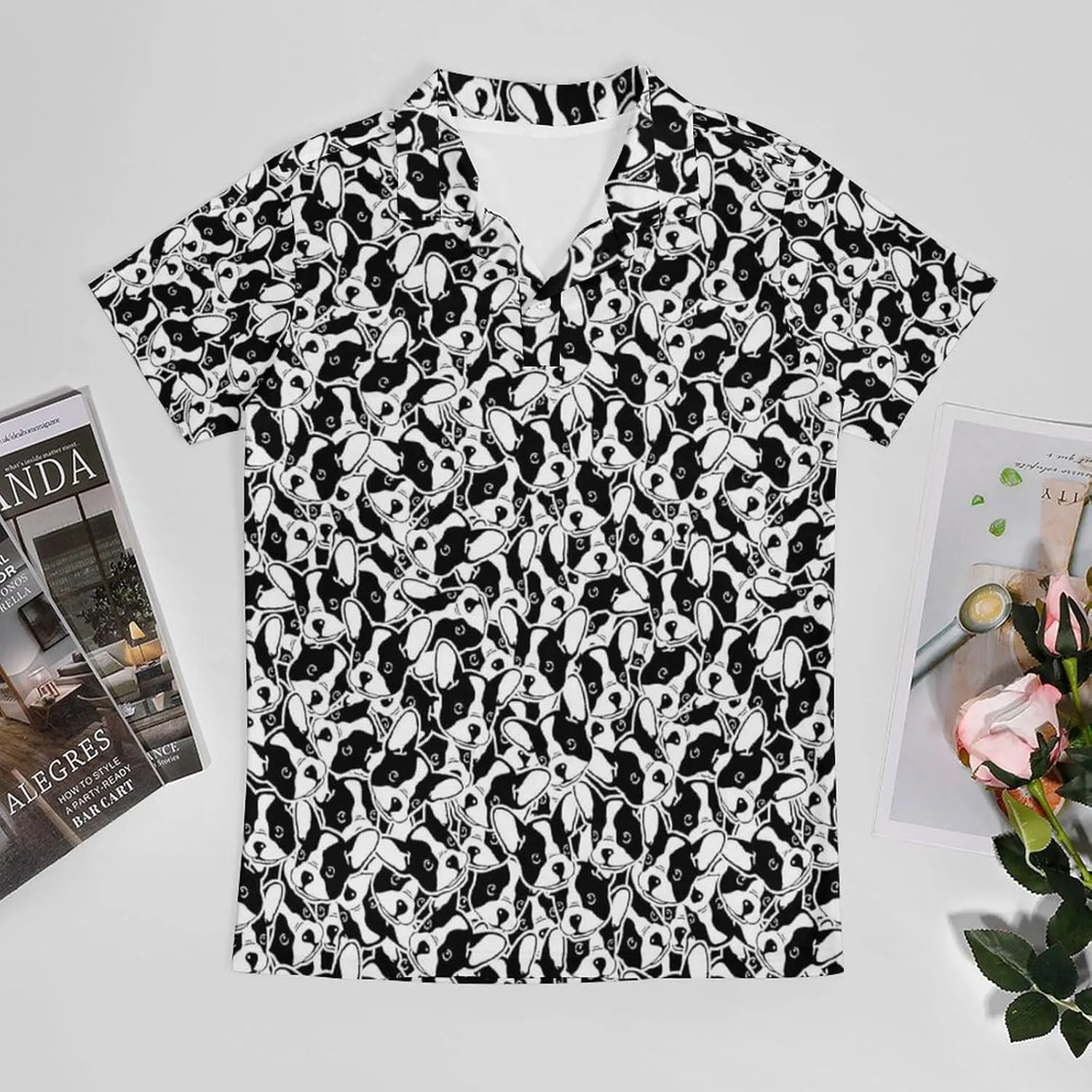 Men's French Bulldog Head Polo Shirts Short Sleeve Cool Golf Shirt Quick-Dry Activewear Polos