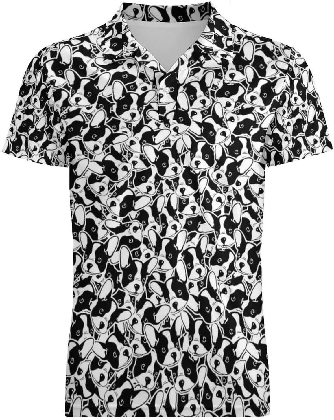 Men's French Bulldog Head Polo Shirts Short Sleeve Cool Golf Shirt Quick-Dry Activewear Polos