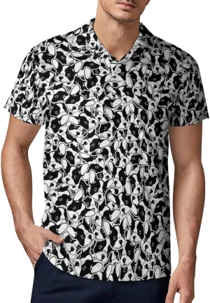 Men's French Bulldog Head Polo Shirts Short Sleeve Cool Golf Shirt Quick-Dry Activewear Polos