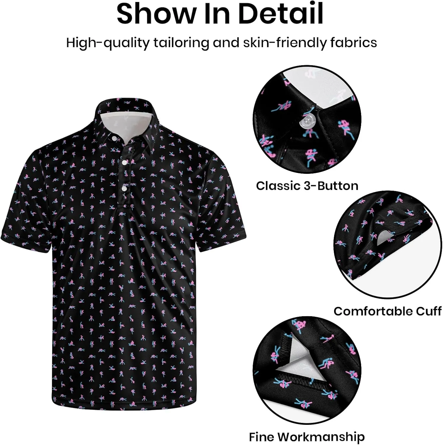 Men's Funny Golf Polo Shirts Quick-Dry Moisture Wicking Humorous Print Short Sleeve Shirt for Golf, Work & Summer
