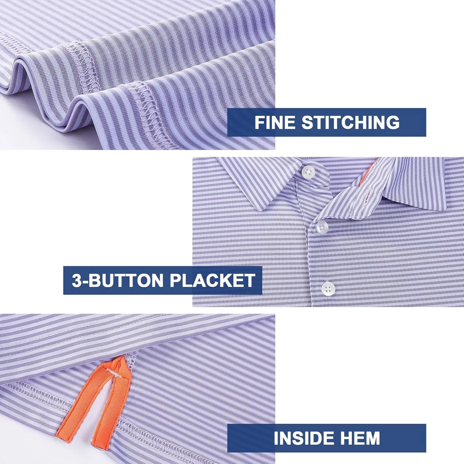 Mens Golf Polo Shirt Moisture Wicking Dry Fit Performance Athletic Short Sleeve Striped Golf Shirts for Men