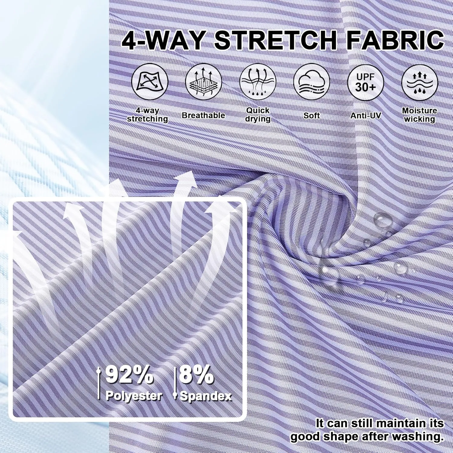 Mens Golf Polo Shirt Moisture Wicking Dry Fit Performance Athletic Short Sleeve Striped Golf Shirts for Men