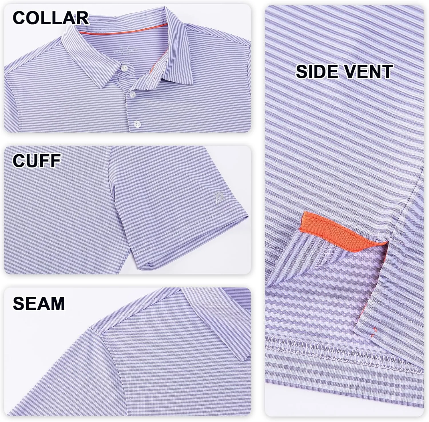 Mens Golf Polo Shirt Moisture Wicking Dry Fit Performance Athletic Short Sleeve Striped Golf Shirts for Men