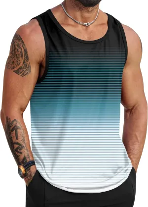 Mens Hawaiian Beach Tank Tops Summer Vacation Muscle Top Graphic Sleeveless Shirts (S-3XL)