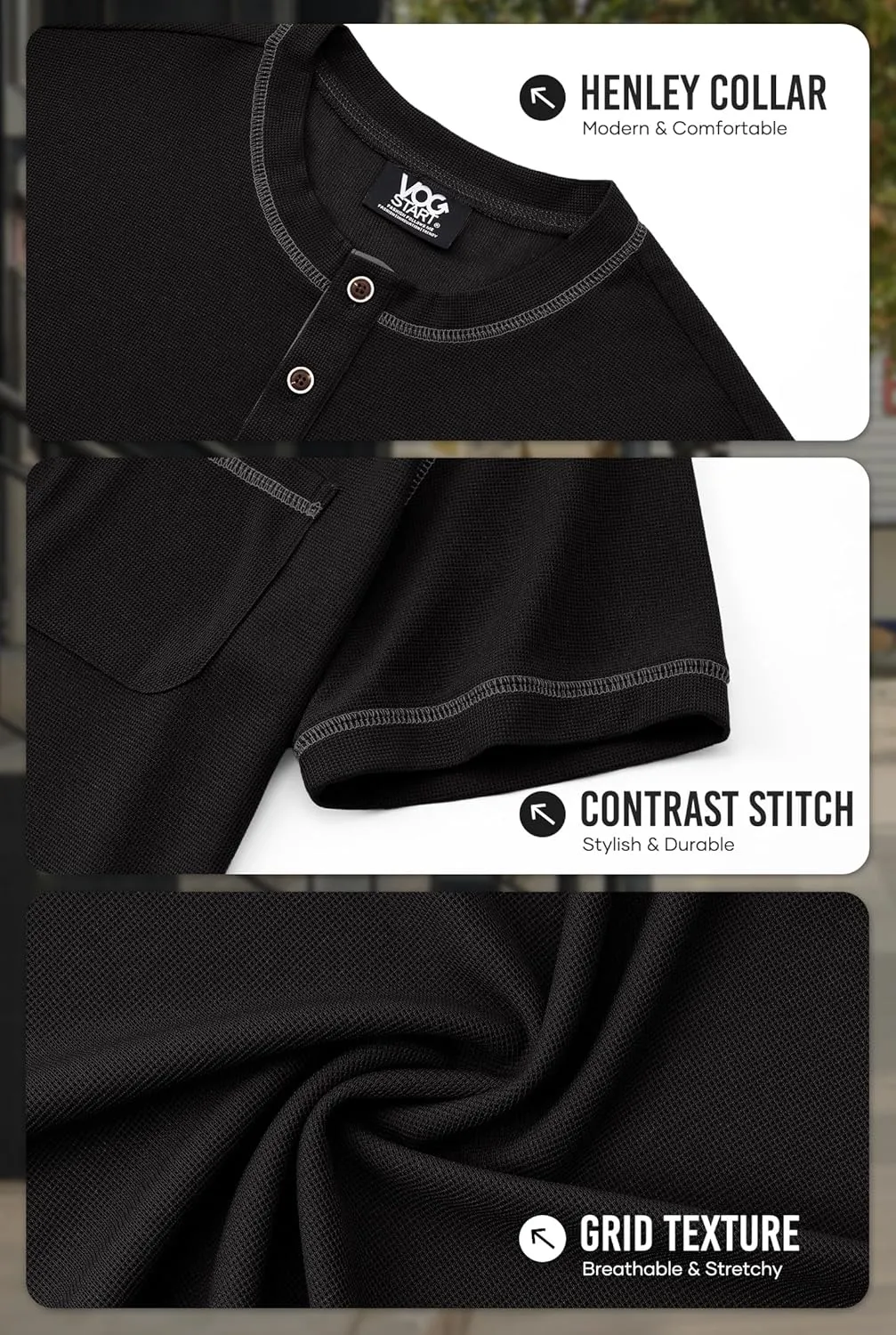Mens Henley Shirts Casual Stretch Summer Lightweigh Waffle Short Sleeve T-Shirt with Pocket (S-XXL)