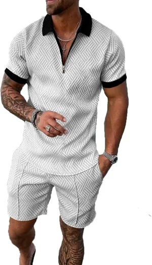 Mens short sets outfits 2 piece Summer Tracksuit Short Sleeve Polo men's shirt and short sets summer outfits for men
