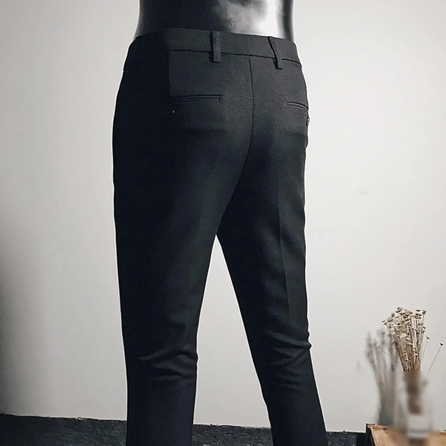 Men's Slim Fit Dress Pant Flex Flat Front Straight Fit Pant Casual Pants Stretch Chino Pant Small Feet Pants