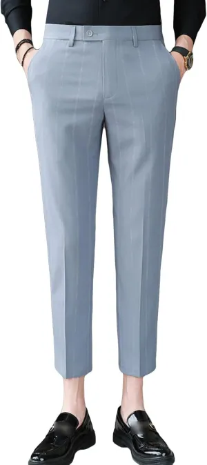 Men'S Slim Fit Dress Pants Chinos Plaid Striped Stretch Pant Flat-Front Skinny Business Pencil Long Pants (30,Grey), Grey, 30
