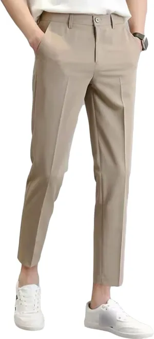 Men's Slim-Fit Flat-Front Dress Pant Skinny Wrinkle-Resistant Chino Pant Straight Stretch Cargo Pant Trouser (29,Khaki)