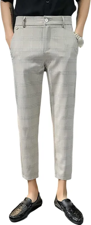 Men'S Slim Fit Suit Pants Chino Pants Stretch Flat-Front Dress Pants Plaid Skinny Business Casual Trousers (Medium,Khaki), Khaki, Medium