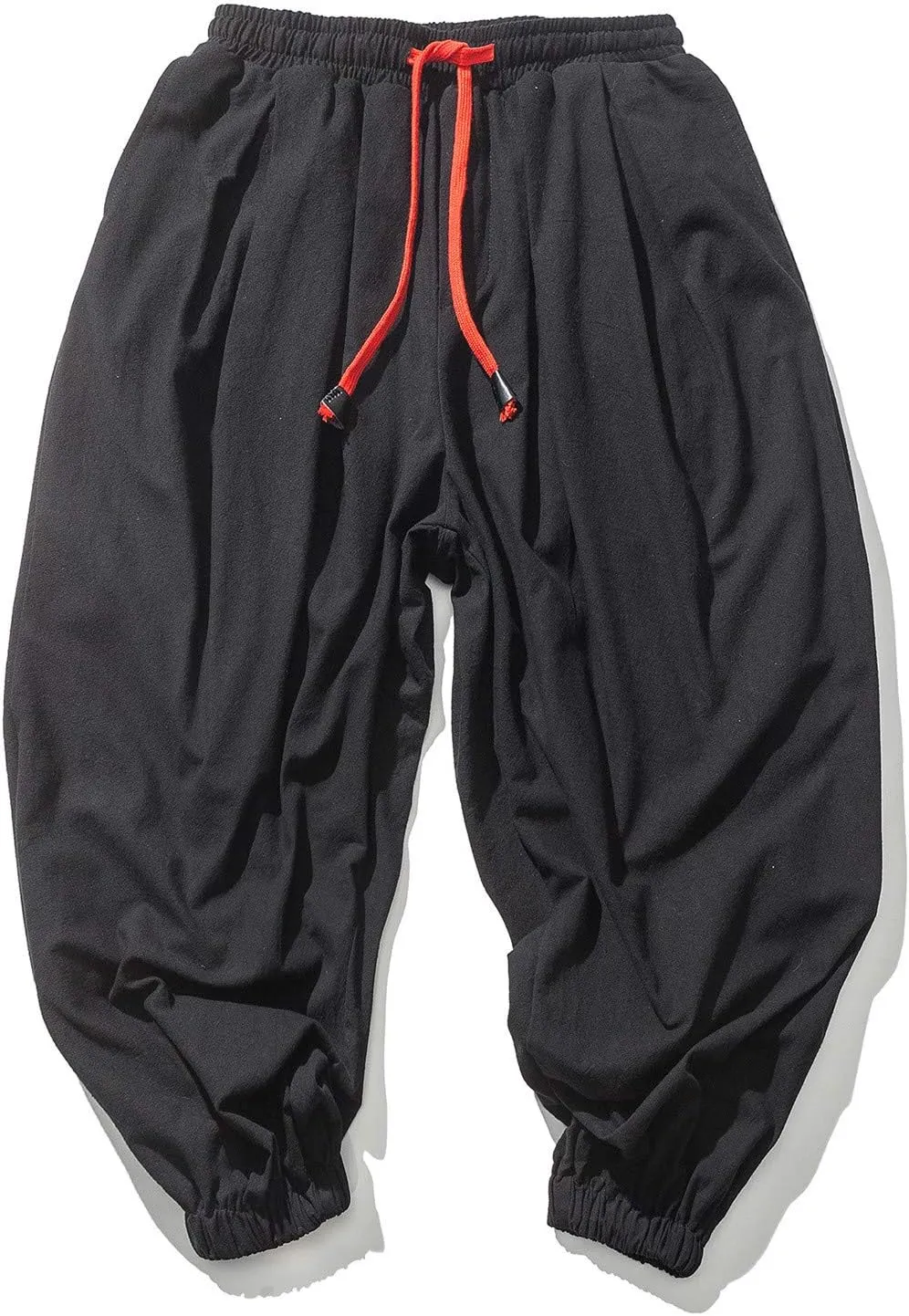 Men's Solid Color Drawstring Elastic Waist Ninth Pants Cotton Linen Sector Pant Leg Pants Retro Loose Stitching Trousers
