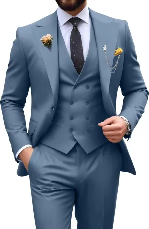 Mens Suit 3 Piece Double Breasted Suit Men Slim Fit Tuxedos Wedding Prom Groom Suits Set