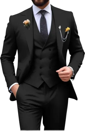 Mens Suit 3 Piece Double Breasted Suit Men Slim Fit Tuxedos Wedding Prom Groom Suits Set