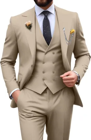 Mens Suit 3 Piece Double Breasted Suit Men Slim Fit Tuxedos Wedding Prom Groom Suits Set