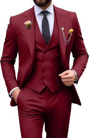 Mens Suit 3 Piece Double Breasted Suit Men Slim Fit Tuxedos Wedding Prom Groom Suits Set