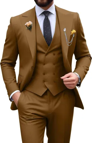 Mens Suit 3 Piece Double Breasted Suit Men Slim Fit Tuxedos Wedding Prom Groom Suits Set