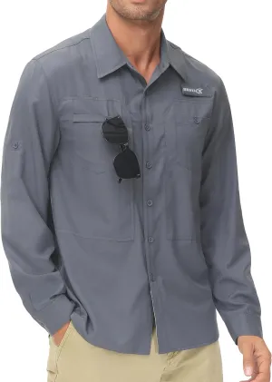 Men's UPF 50  Sun Protection Fishing Shirts Long Sleeve Lightweight Hiking Travel Work Button Down Shirt Zipper Pocket