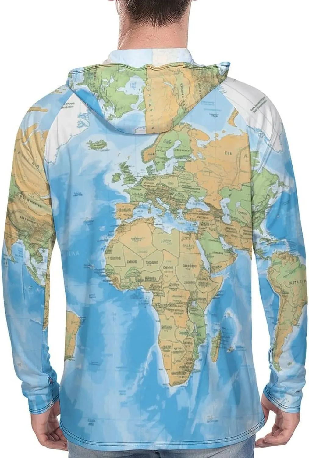 Men's UPF 50  Sun Protection Hoodie Outdoor UV Shirts World Map Long Sleeve Quick Dry Fishing Hiking Shirt