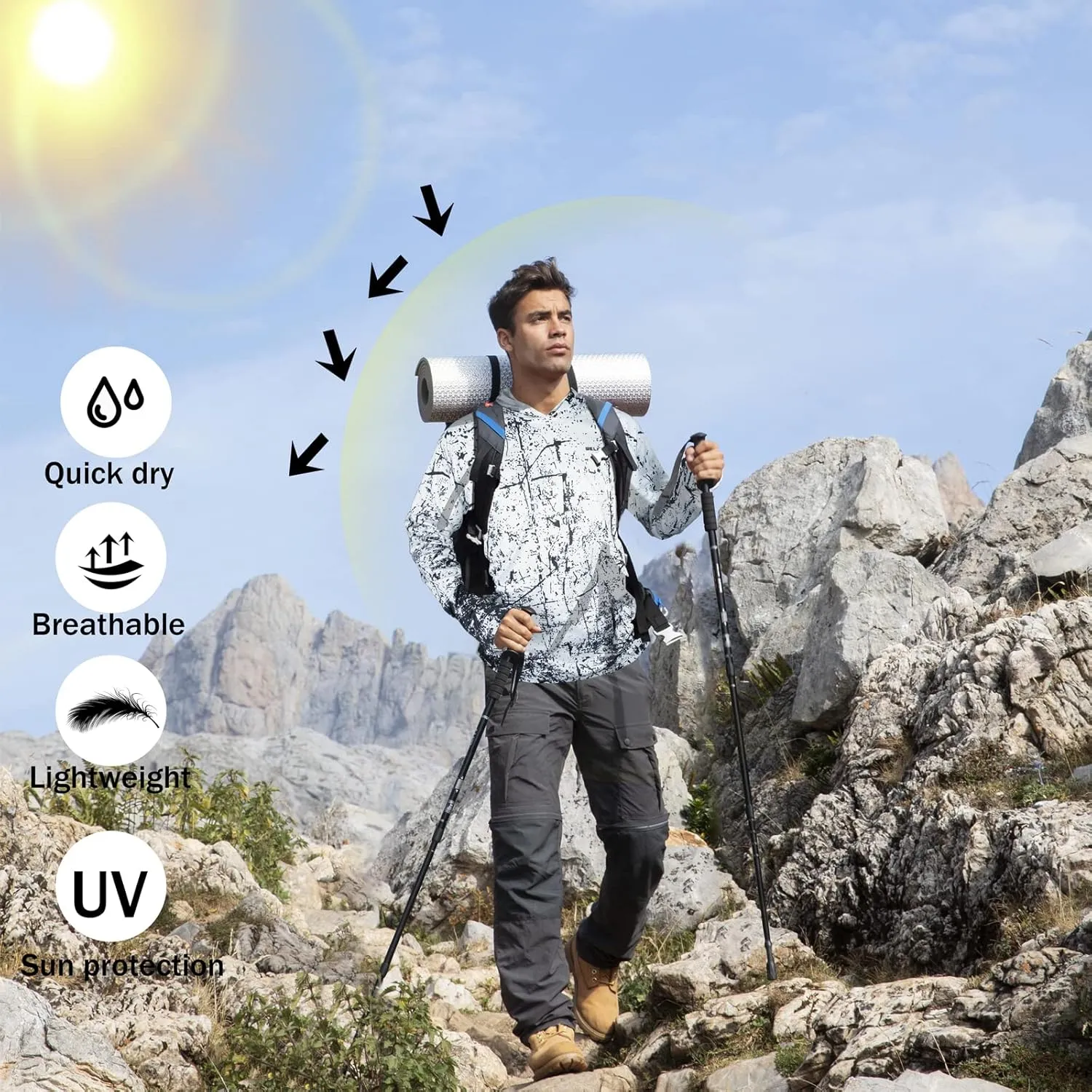 Men's UPF 50  Sun Protection Hoodie Shirt Long Sleeve SPF Fishing Outdoor UV Hiking Lightweight Shirts