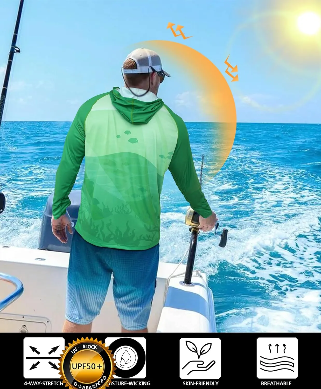 Men's UPF 50  Sun Protection Hoodie Shirt Long Sleeve SPF Fishing Outdoor UV Hiking Lightweight Shirts