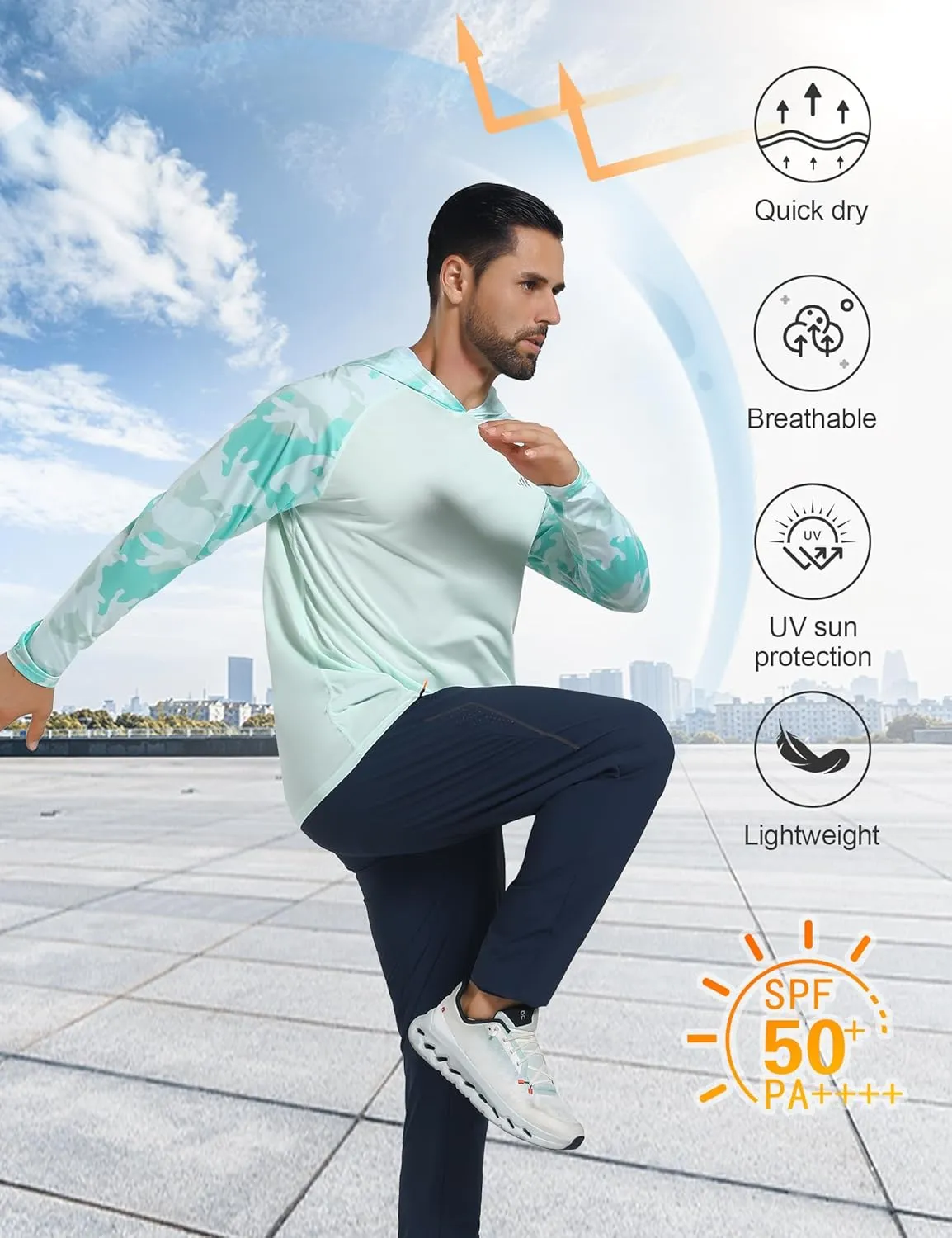 Men's UPF 50  Sun Protection Hoodie Shirts Long Sleeve Rash Guard Fishing Hiking SPF UV Shirt Quick Dry
