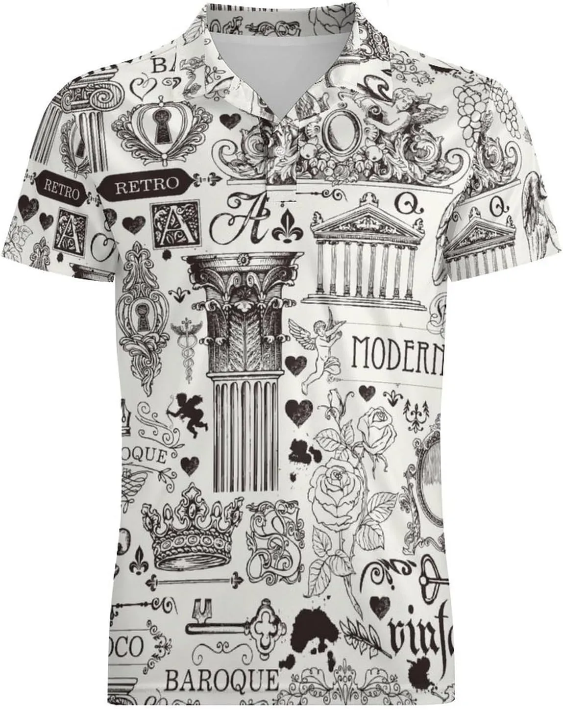 Men's Vintage Art Furniture and Antiques Polo Shirts Short Sleeve Cool Golf Shirt Quick-Dry Activewear Polos