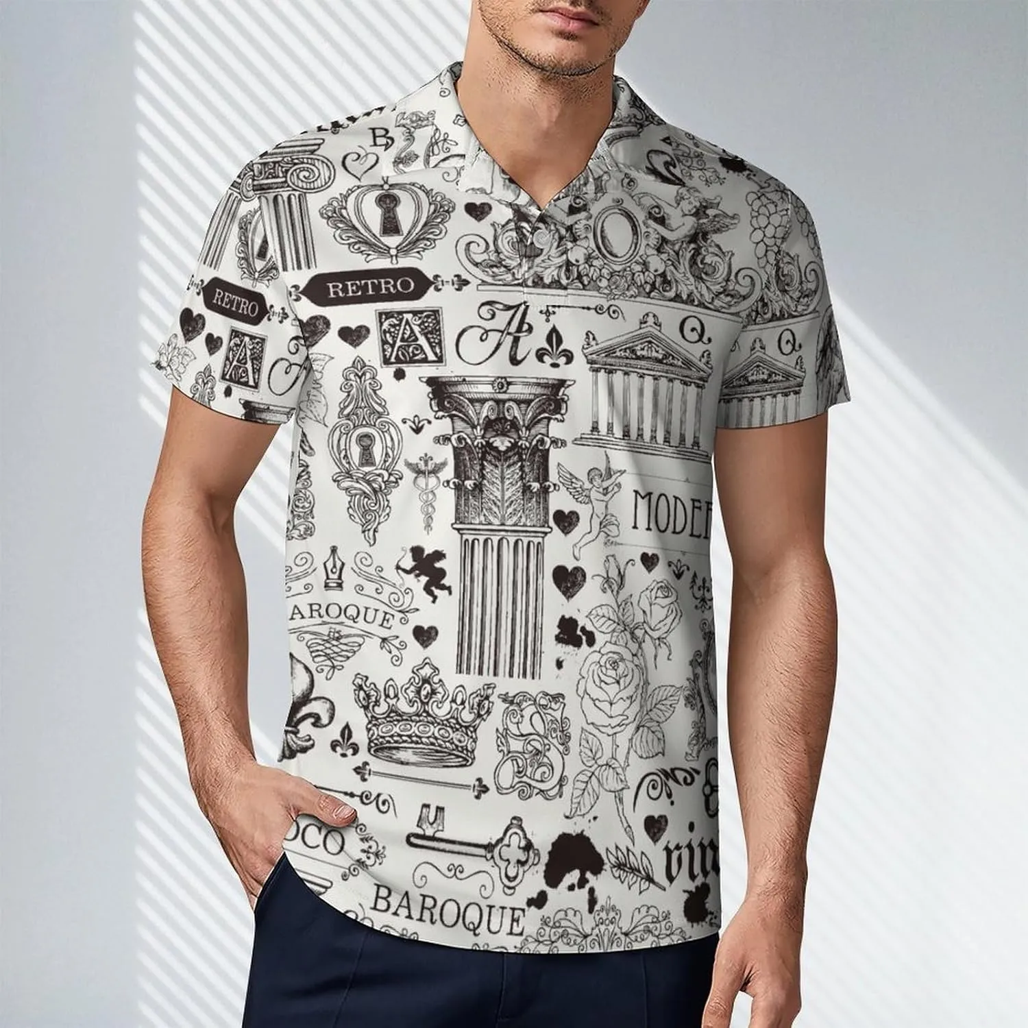 Men's Vintage Art Furniture and Antiques Polo Shirts Short Sleeve Cool Golf Shirt Quick-Dry Activewear Polos