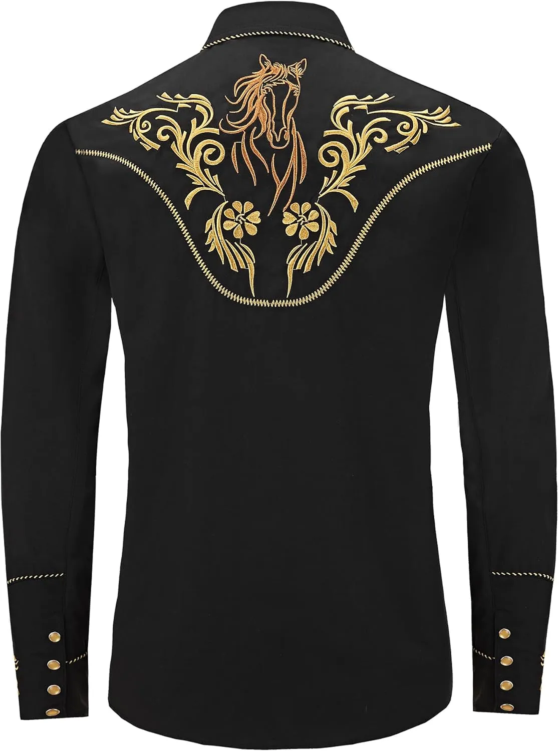 Men's Western Cowboy Shirt Embroidered Exquisite Long Sleeve Regular Fit Snap Button Down Shirts