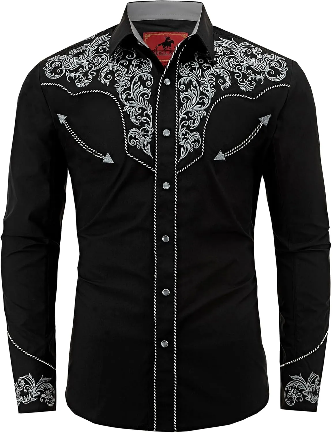 Men's Western Cowboy Shirt Embroidered Exquisite Long Sleeve Regular Fit Snap Button Down Shirts