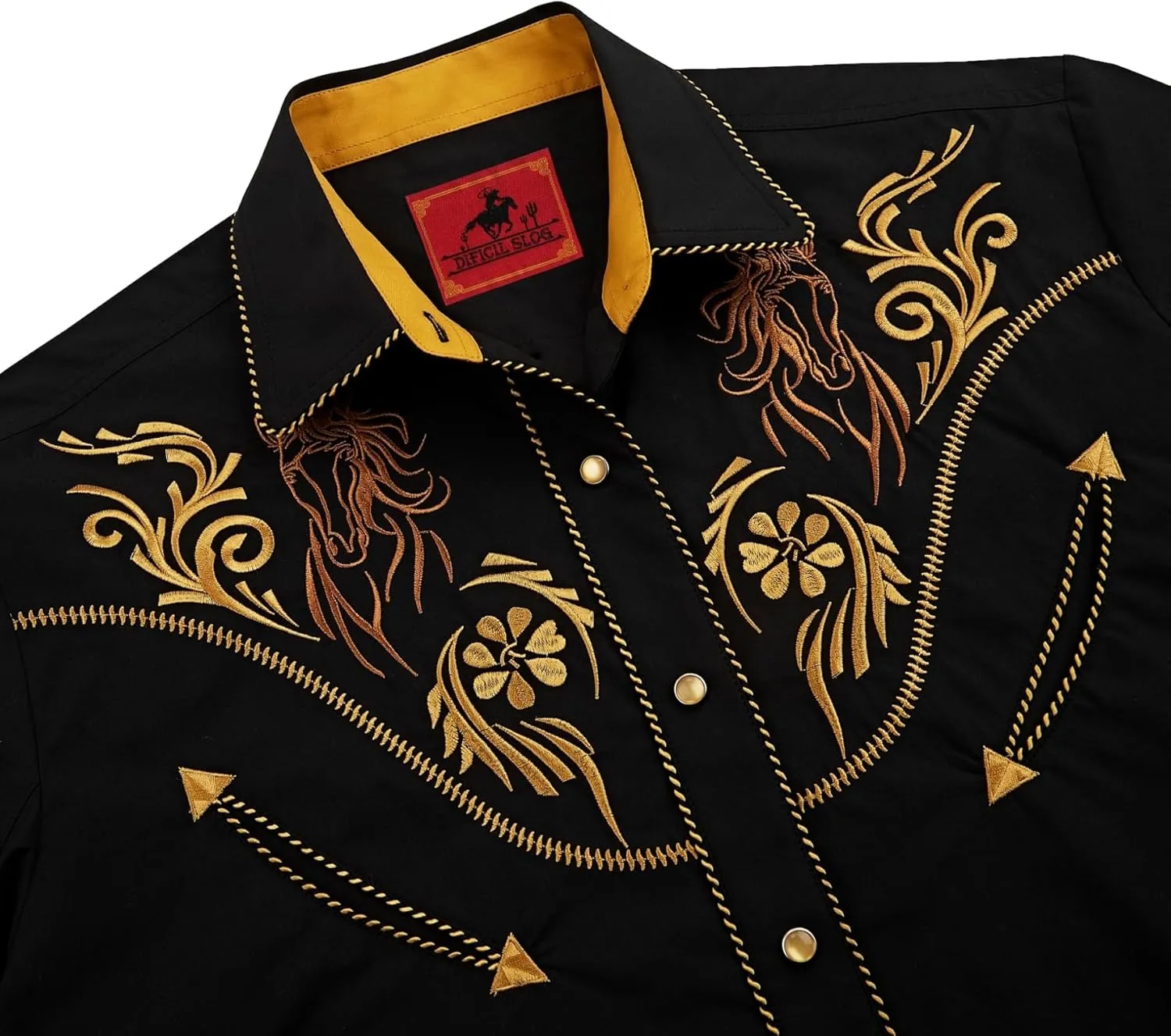 Men's Western Cowboy Shirt Embroidered Exquisite Long Sleeve Regular Fit Snap Button Down Shirts
