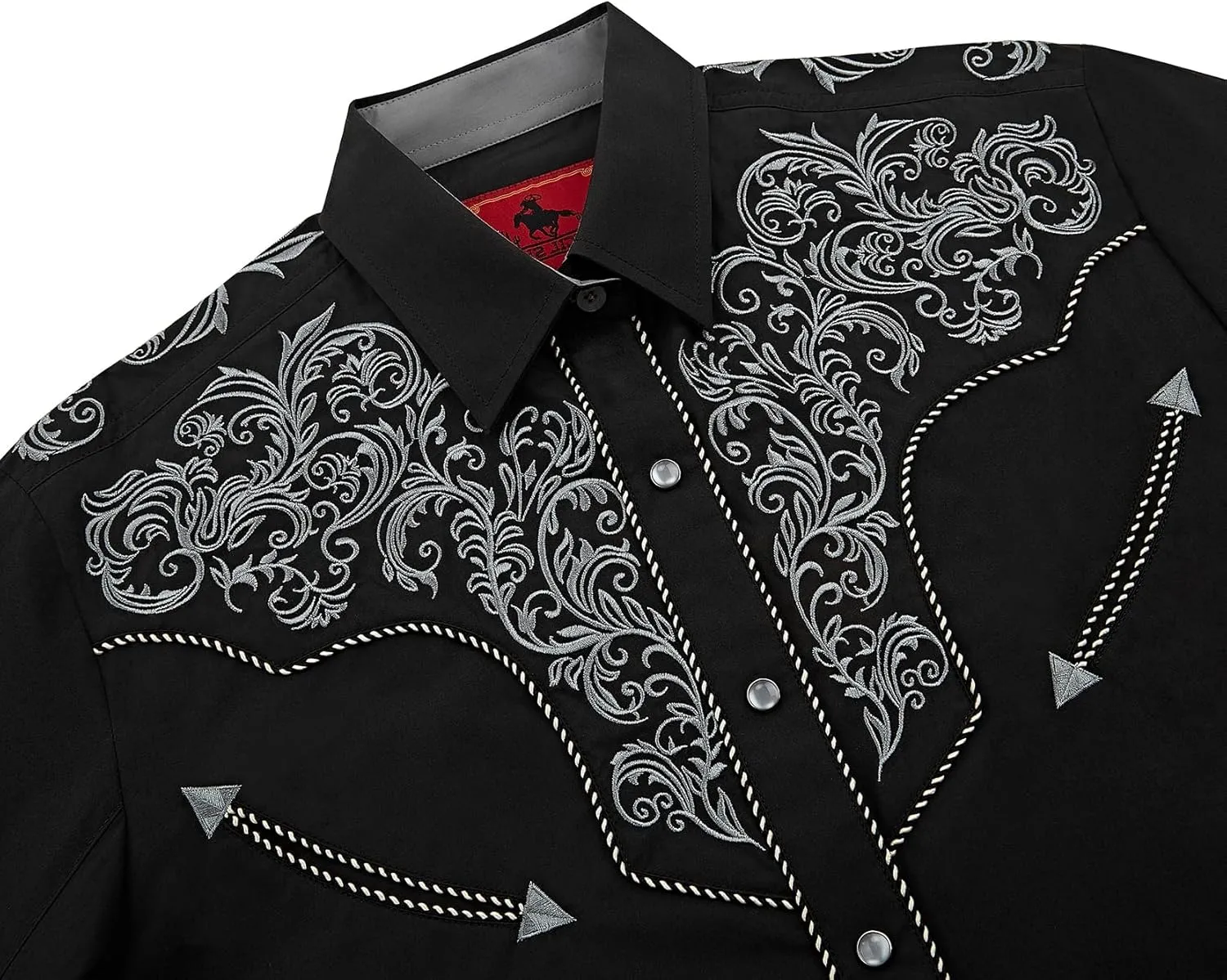 Men's Western Cowboy Shirt Embroidered Exquisite Long Sleeve Regular Fit Snap Button Down Shirts