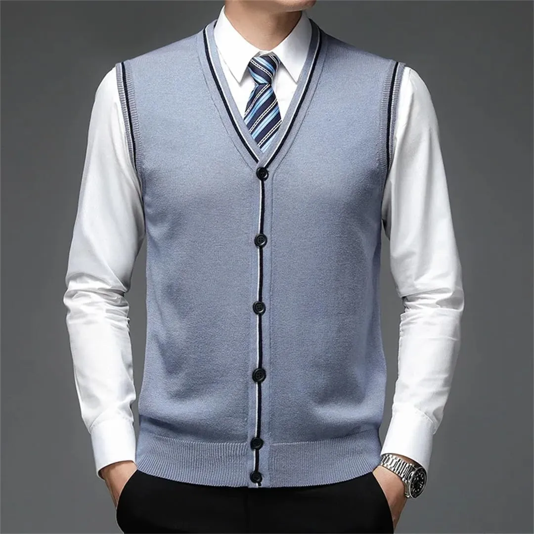 Men's Wool Undershirt V-Neck Vest Knitted Cardigan Cashmere Bottoming Sweater