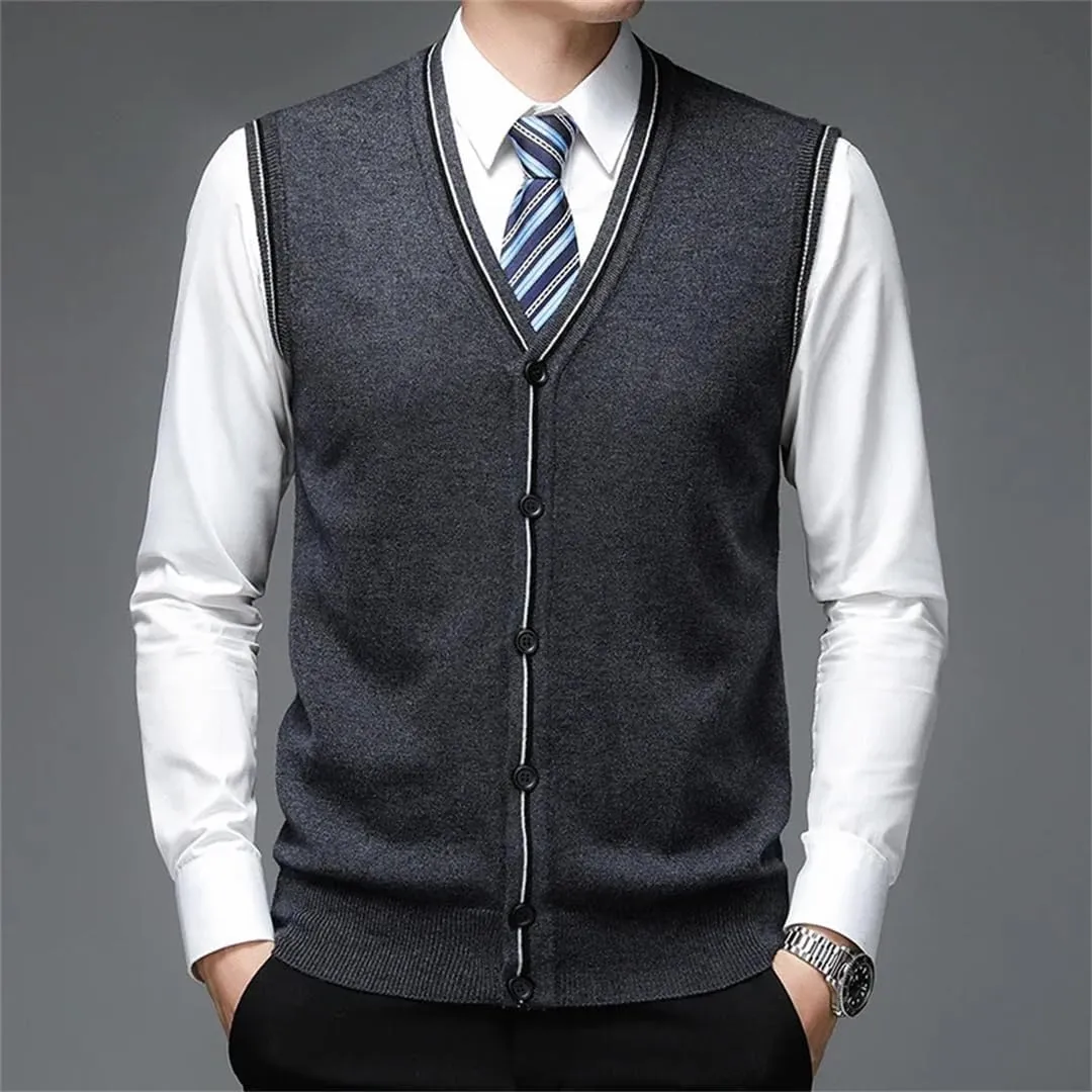 Men's Wool Undershirt V-Neck Vest Knitted Cardigan Cashmere Bottoming Sweater