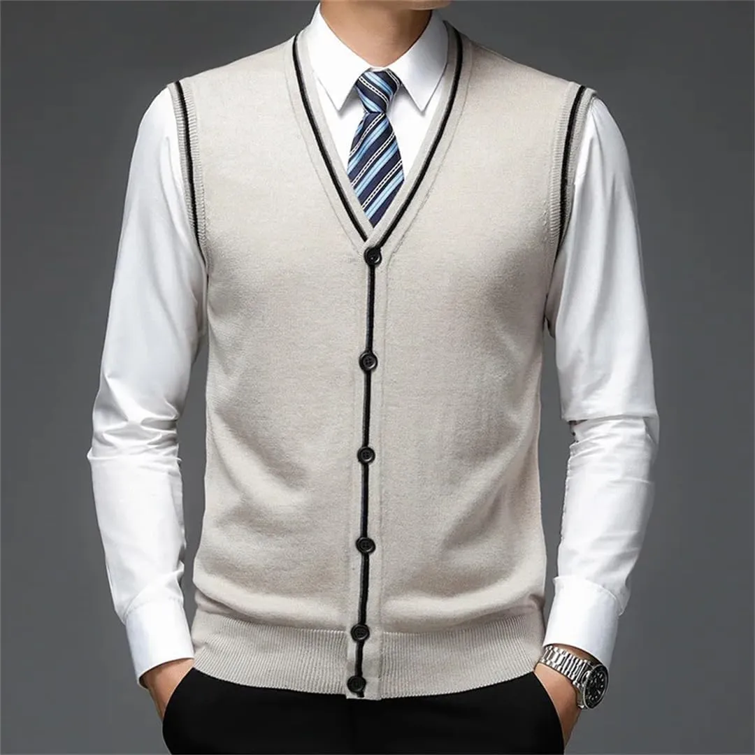 Men's Wool Undershirt V-Neck Vest Knitted Cardigan Cashmere Bottoming Sweater