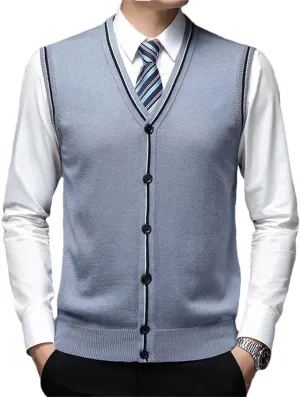 Men's Wool Undershirt V-Neck Vest Knitted Cardigan Cashmere Bottoming Sweater