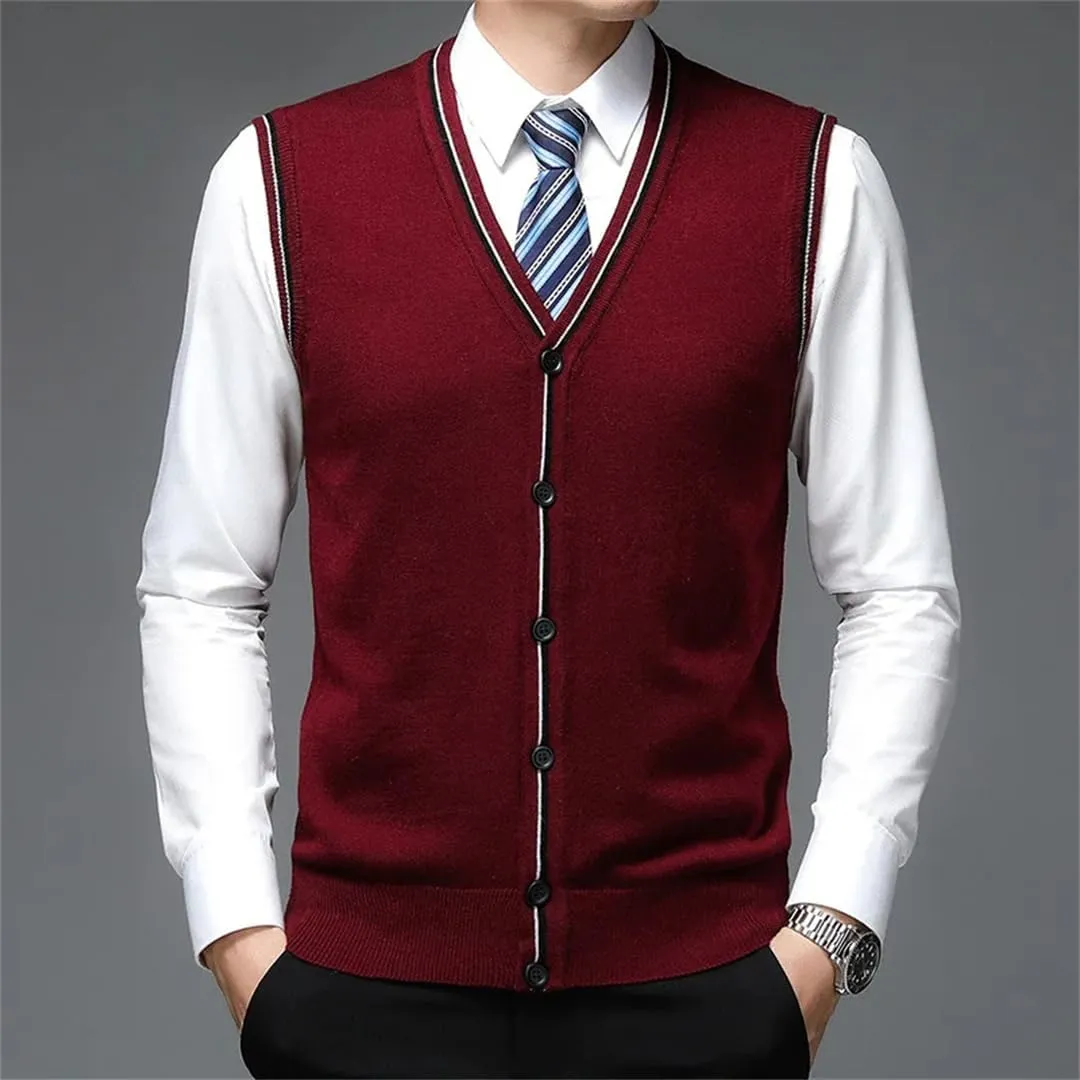 Men's Wool Undershirt V-Neck Vest Knitted Cardigan Cashmere Bottoming Sweater