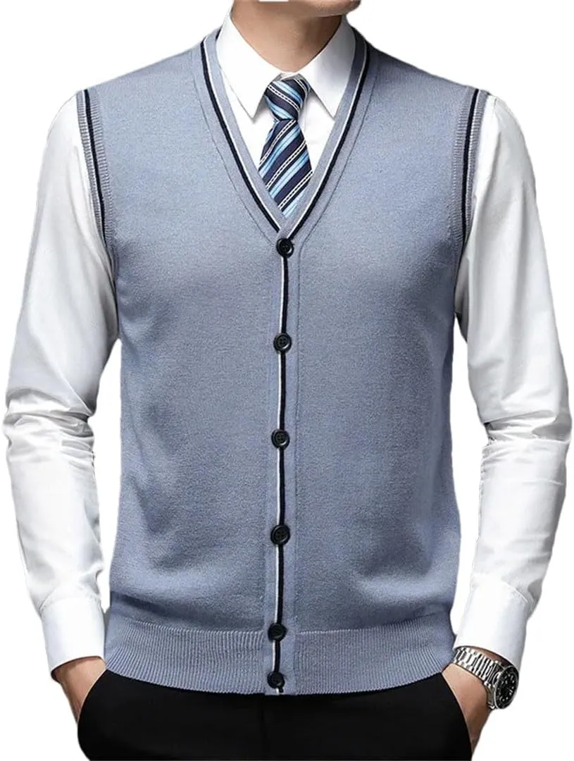 Men's Wool Undershirt V-Neck Vest Knitted Cardigan Cashmere Bottoming Sweater