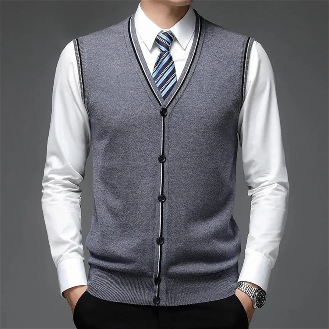 Men's Wool Undershirt V-Neck Vest Knitted Cardigan Cashmere Bottoming Sweater