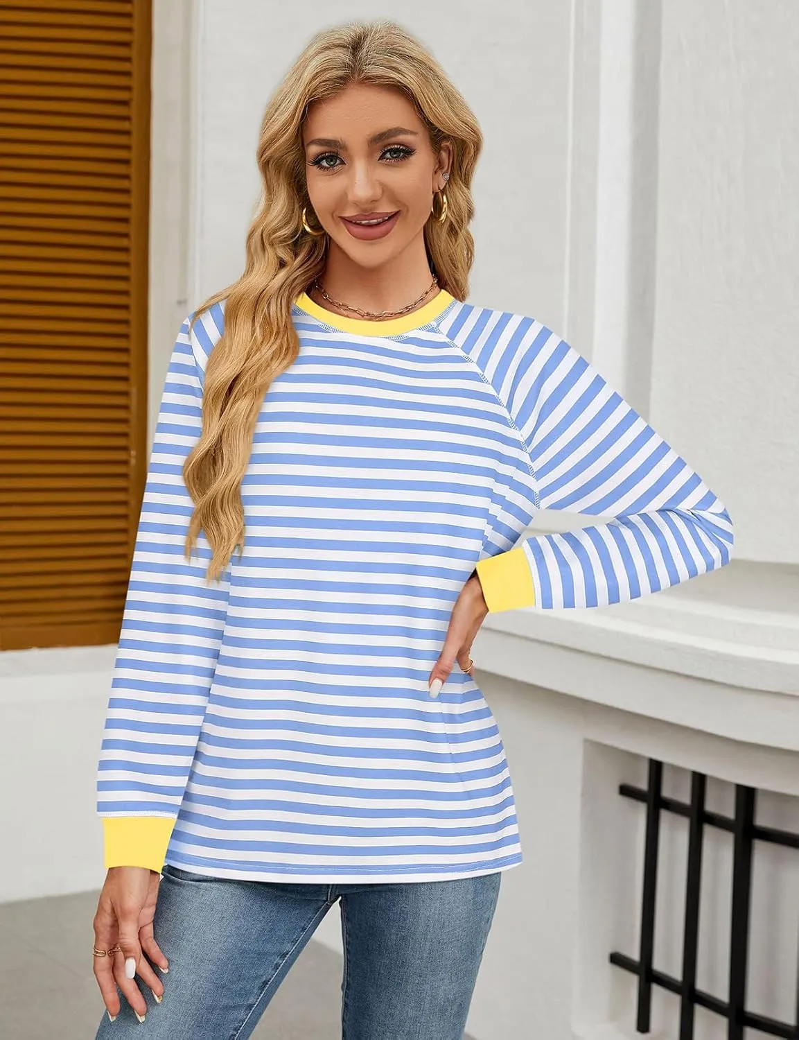 Misyula Style Women Tie Dye Sweatshirt Color Block Long Sleeve Crewneck Oversized Tshirt