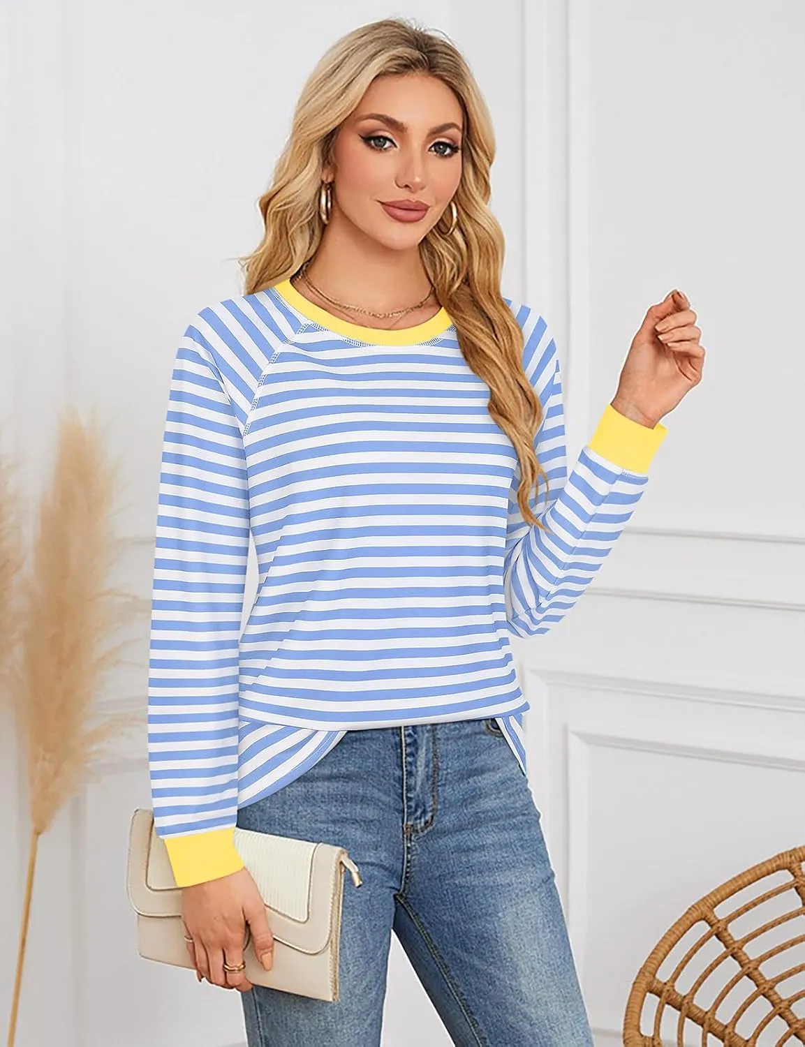 Misyula Style Women Tie Dye Sweatshirt Color Block Long Sleeve Crewneck Oversized Tshirt