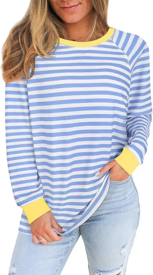 Misyula Style Women Tie Dye Sweatshirt Color Block Long Sleeve Crewneck Oversized Tshirt