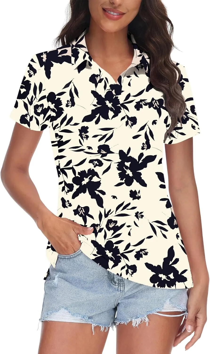 MK Shop Limited Polo Shirts for Women Business Casual Work Lapel Collared Tops V Neck Summer Golf Polos Tunic Blouse
