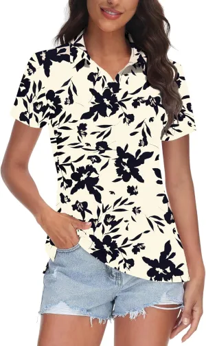 MK Shop Limited Polo Shirts for Women Business Casual Work Lapel Collared Tops V Neck Summer Golf Polos Tunic Blouse