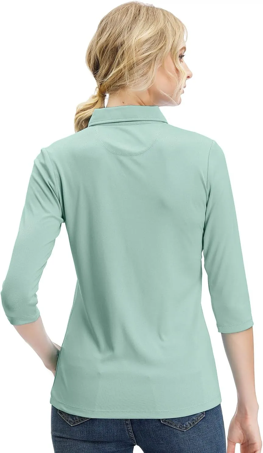 MOHEEN Women's Polo Shirt UPF 50  Quick Dry Moisture Wicking 3/4 Sleeve Golf Sun Shirts Athletic Casual Work S-2XL