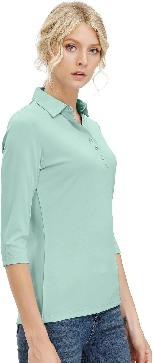 MOHEEN Women's Polo Shirt UPF 50  Quick Dry Moisture Wicking 3/4 Sleeve Golf Sun Shirts Athletic Casual Work S-2XL